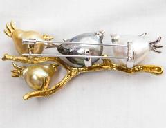 South Sea Tahitian Pearl Diamond Family of Birds on a Branch Gold Brooch Pin