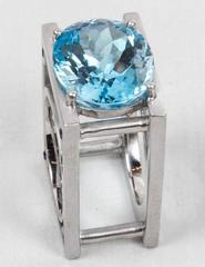 23.62 Carat Sky Blue Topaz and Sapphire Statement Ring Estate Fine Jewelry