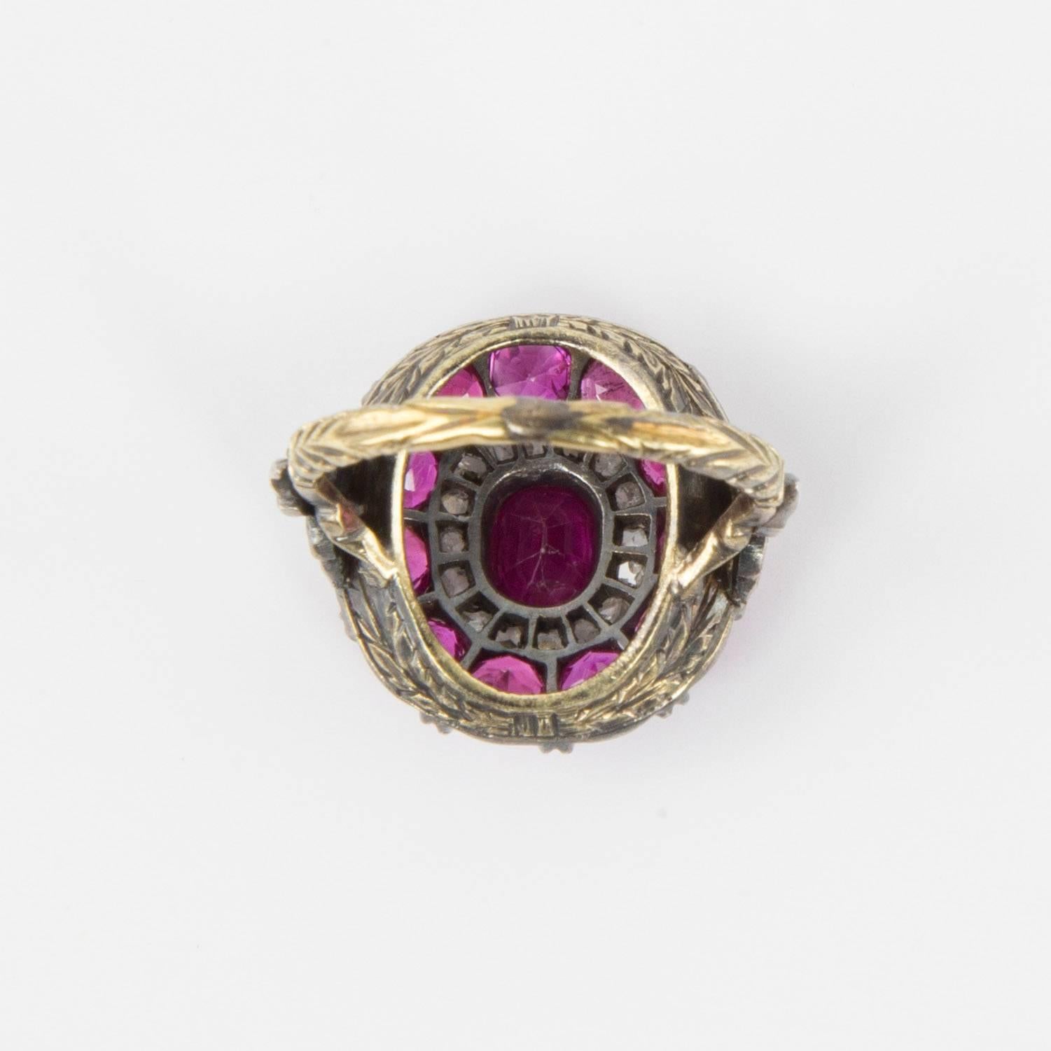Georgian Beautiful Ruby Rose Cut Diamond Cluster Ring Estate Fine Jewelry