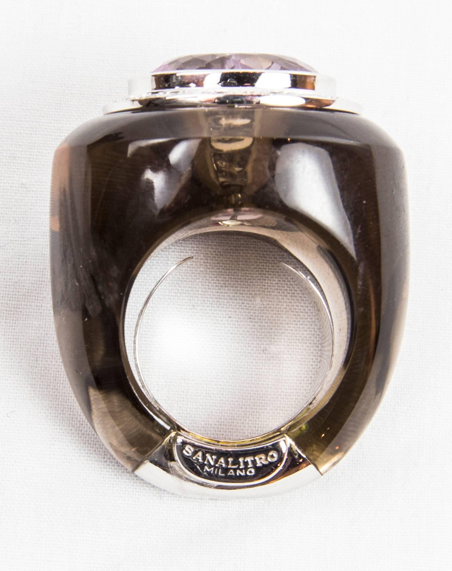 12.0 Carat Kunzite Smoky Quartz Diamond Gold Statement Ring Estate Fine Jewelry In New Condition For Sale In Montreal, QC