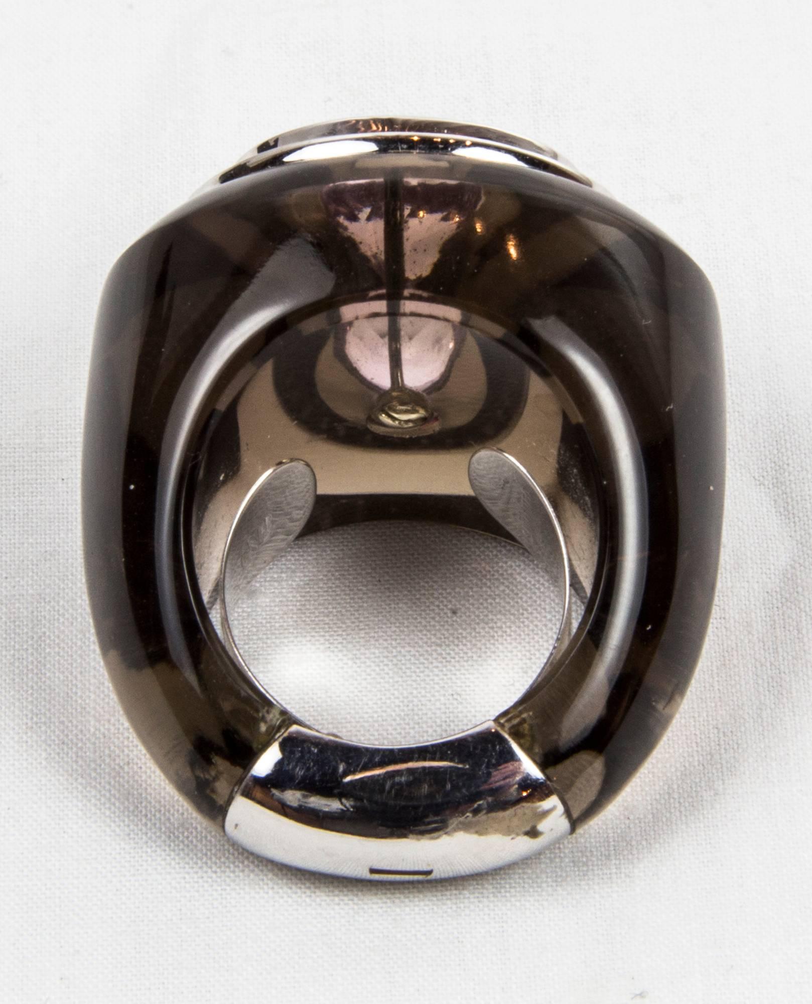 12.0 Carat Kunzite Smoky Quartz Diamond Gold Statement Ring Estate Fine Jewelry For Sale 1