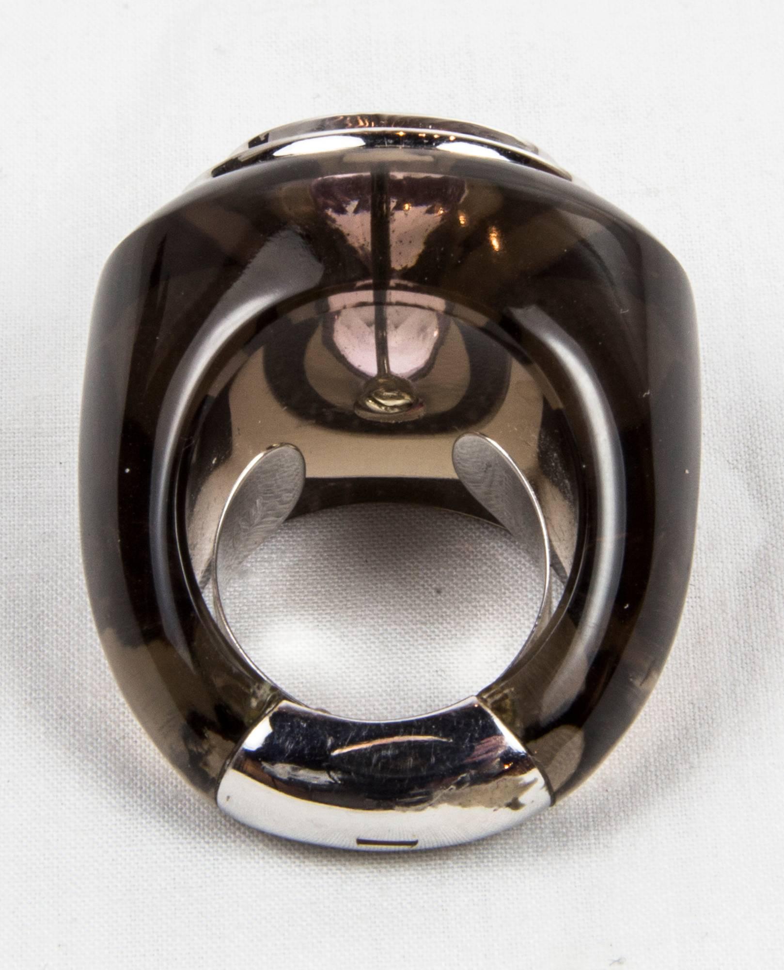 12,0 quilates Kunzita Cuarzo ahumado Diamante Oro Anillo Estate Fine Jewelry en venta 1