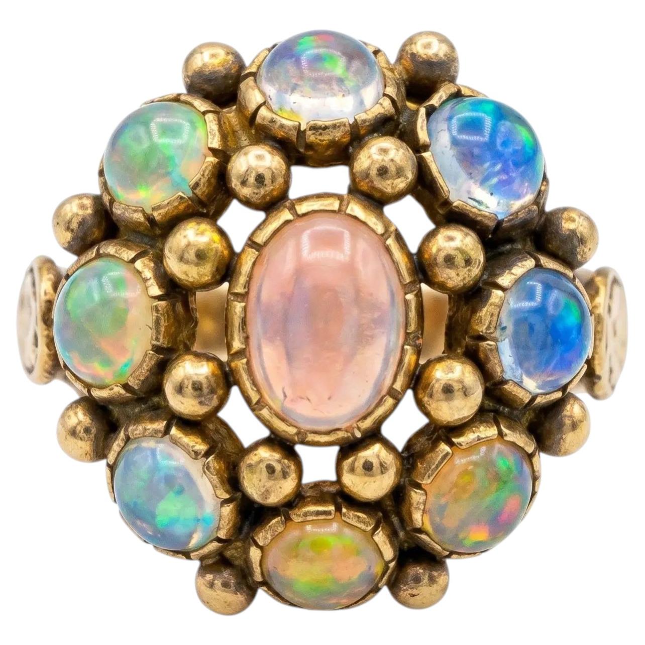 Victorian Jelly Opal Cluster Gold Vintage Ring Fine Estate Jewelry