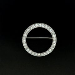 Art Deco Diamond Platinum Open Circle Vintage Brooch Pin