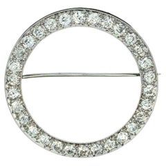 Art Deco Diamond Platinum Open Circle Vintage Brooch Pin