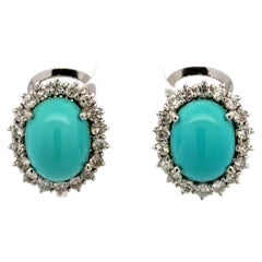 Boucles d'oreilles vintage en or avec cabochon de turquoise et diamants – Bijoux de luxe d'occasion