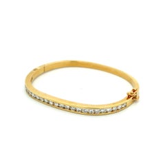 Vintage Diamond Alternating Channel Set Gold Bangle Bracelet Estate Fine Jewelry