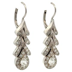 Diamond Art Deco Style Gold Spray Drop Earrings Estate Fine Jewelry