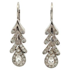 Diamond Art Deco Style Gold Spray Drop Earrings Estate Fine Jewelry