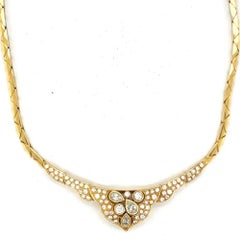 Vintage Diamond Gold Statement Necklace Fine Estate Jewelry