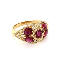 Vintage KAT FLORENCE Designer NO HEAT Rubies and Diamond Statement Cocktail Ring