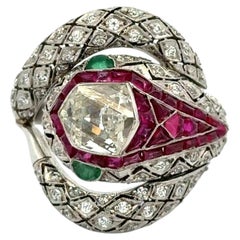 Vintage 1.11 Carat Fancy Diamond, Ruby and Diamond Platinum Snake Serpent Ring