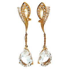 Pear Teardrop White Topaz and Diamond Gold Drop Vintage Earrings