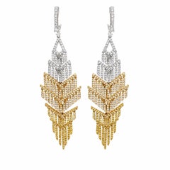Vintage RBC Diamond 2-Tone Gold Fan Chandelier Statement Drop Earrings