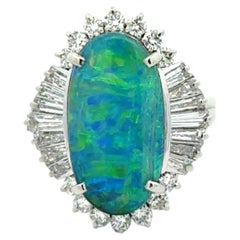 Vintage 4.01 Carat Boulder Opal, Baguette and RBC Diamond Platinum Ring