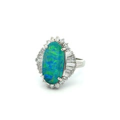 Vintage 4.01 Carat Boulder Opal, Baguette and RBC Diamond Platinum Ring