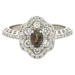 Vintage Brazilian Alexandrite GIA and Diamond Platinum Double Halo Cocktail Ring