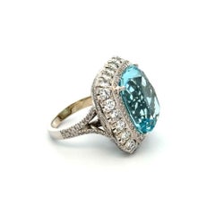 Vintage 24.04 Carat Cushion Aquamarine and Diamond Platinum Statement Ring