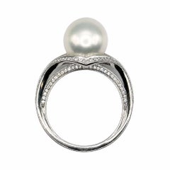 Vintage 10.8mm Mikimoto Pearl and Diamond Gold Cocktail Ring Fine Estate Jewelry
