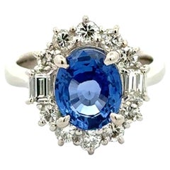 3.03 Carat NO HEAT Ceylon Sapphire GIA and Diamond Platinum Vintage Ring
