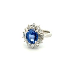 3.03 Carat NO HEAT Ceylon Sapphire GIA and Diamond Platinum Vintage Ring