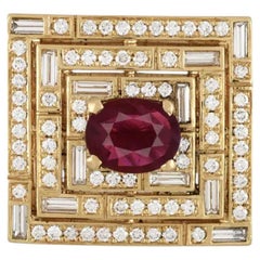Vintage 2.42 Carat Oval Burma Ruby GIA and Diamond Gold Statement Ring