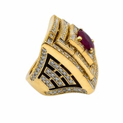 Vintage 2.42 Carat Oval Burma Ruby GIA and Diamond Gold Statement Ring