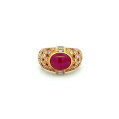 Vintage 3.22 Carat Ruby and Diamond Gold Dome Cocktail Ring Fine Estate Jewelry