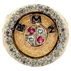 Vintage Iconic BMW Circle Diamond and Ruby Gold Ring