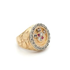 Vintage Iconic BMW Circle Diamond and Ruby Gold Ring