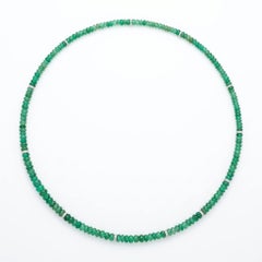 Vintage Carved Emerald Bead and Diamond 12 Rondel Gold Statement Necklace