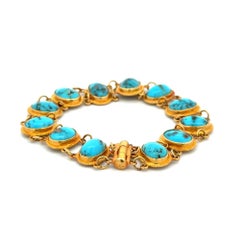 Vintage Turquoise Gold Link Statement Bracelet Fine Estate Jewelry