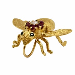 Vintage Herbert Rosenthal Designer Diamond, Ruby and Sapphire Gold BEE Pendant