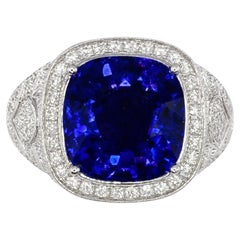 8.06 Carat Cushion Tanzanite and RBC Diamond Gold Vintage Statement Ring