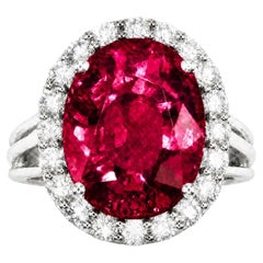 10.76 Carat Oval Rubellite Tourmaline and Diamond Gold Vintage Statement Ring