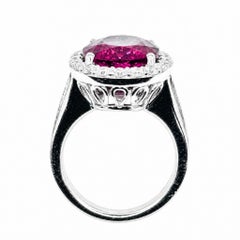 10.76 Carat Oval Rubellite Tourmaline and Diamond Gold Vintage Statement Ring