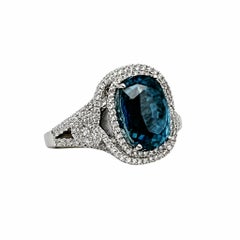 18.77 Carat Cushion Blue Zircon and RBC Diamond Vintage Statement Ring