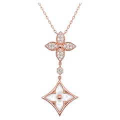 LOUIS VUITTON Color Blossom M Star Multi-Motif Diamonds MOP Pendant Necklace