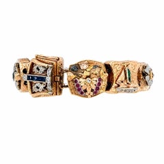 Vintage Ornate Diamond Gemstone Gold Slide Bracelet Estate Fine Jewelry
