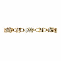 Vintage Marquise and RBC Diamond Gold Stirrup Link Bracelet Fine Estate Jewelry