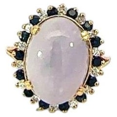 Vintage 7 Carat Lavender Jade, Sapphire and Diamond Gold Cocktail Ring