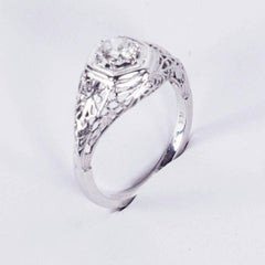 Art Deco Diamond Filigree Platinum Solitaire Engagement Ring Estate Fine Jewelry