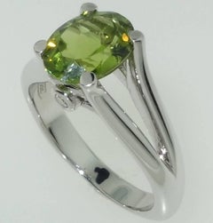 3.01 Carat Peridot and Diamond Sterling Silver Rhodium Ring