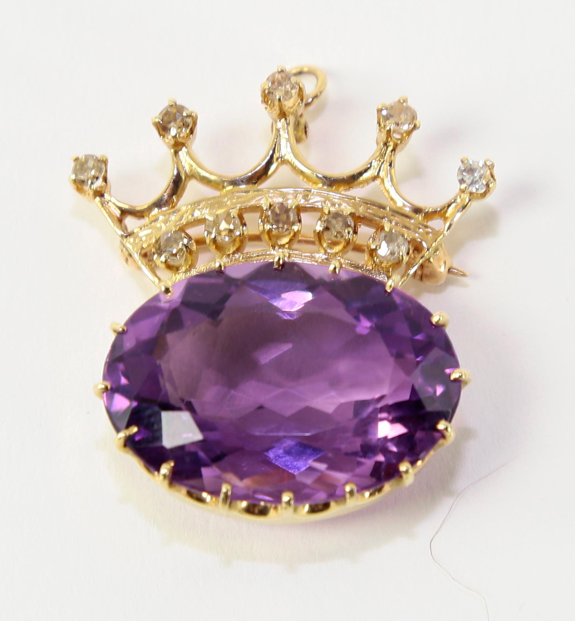 Édouardien Broche et collier couronne édouardienne vintage en or avec améthyste et diamants en vente