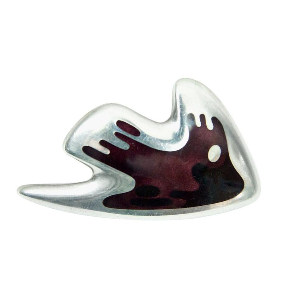 Georg Jensen Abstract Enamel Sterling Silver Brooch #307 Estate Fine Jewelry In Excellent Condition In Montreal, QC