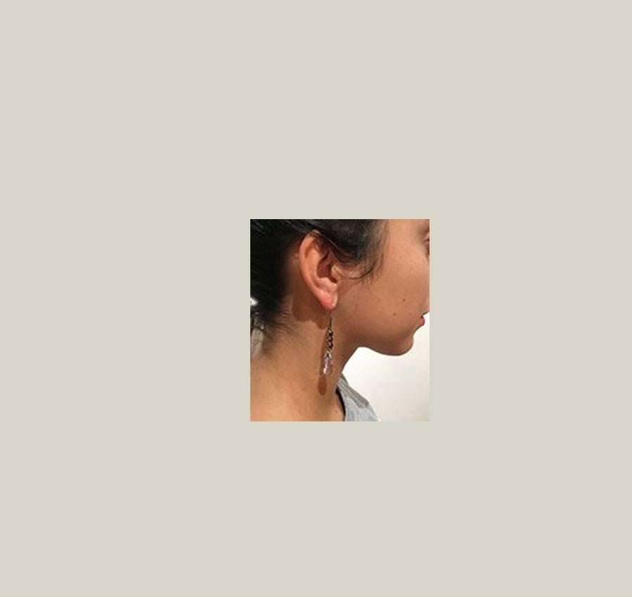 Modernist Rose de France Amethyst Garnet Diamond Gold Drop Earrings