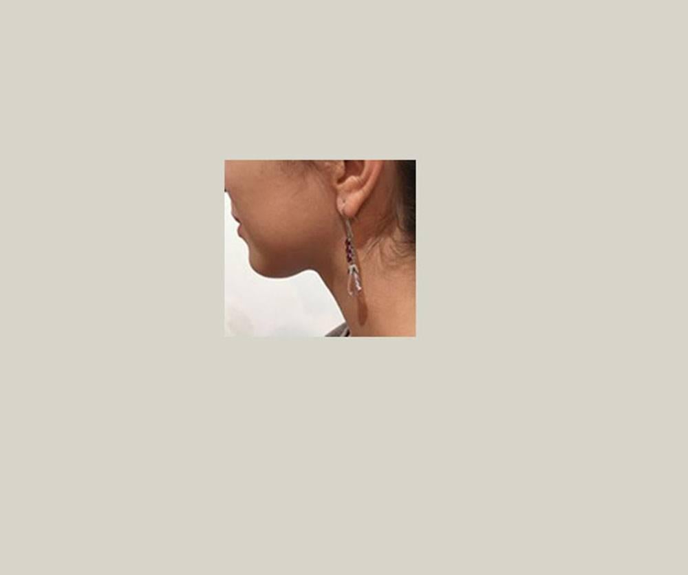Rose de France Amethyst Garnet Diamond Gold Drop Earrings In New Condition In Montreal, QC