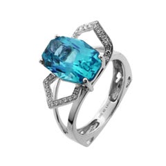 Blue Topaz and Diamond Gold Cocktail Ring Estate Fine Jewelry