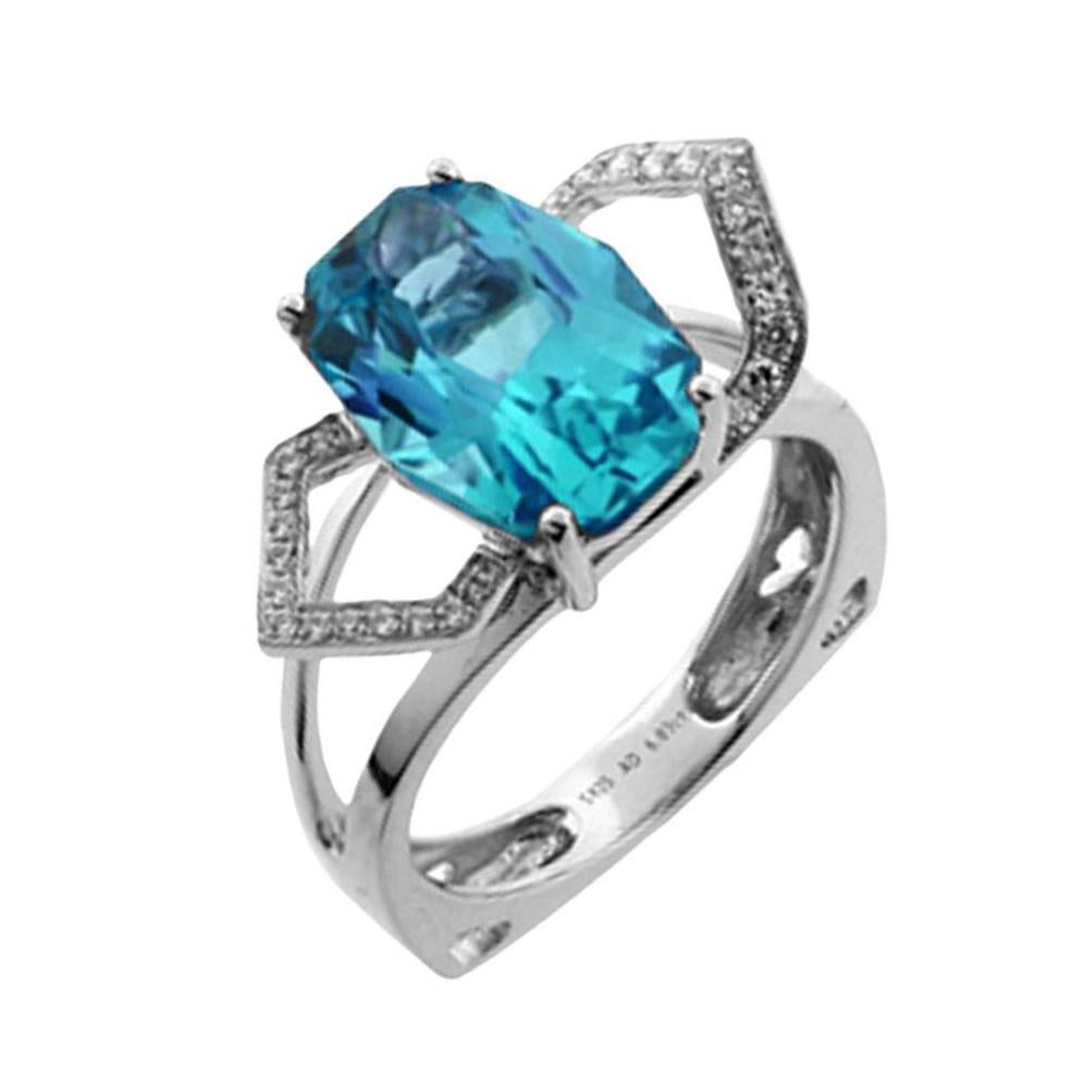 Modernist Blue Topaz and Diamond Gold Cocktail Ring Estate Fine Jewelry For Sale