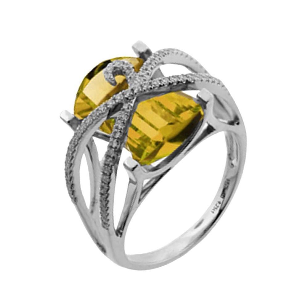 Cocktail-Ring aus Gold mit Citrin und Diamant im Nachlassschmuck (Gemischter Schliff) im Angebot